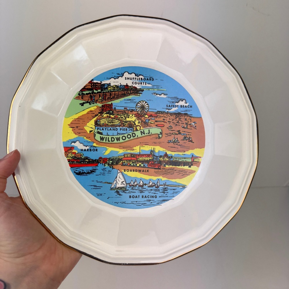 Vtg Wildwood New Jersey NJ Beach Boardwalk Scalloped Souvenir Plate Pier Ocean